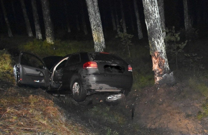 Wielki pościg na drogach powiatu. 21-latek uciekał 40 km zanim rozbił się na drzewie