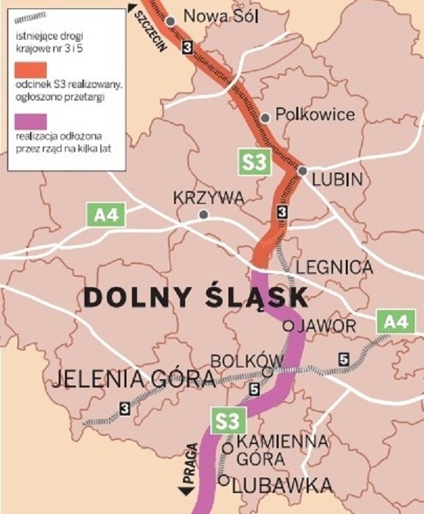 4,5 mld złotych ma kosztować budowa odcinka drogi S3 z Legnicy do Lubawki (70 km)