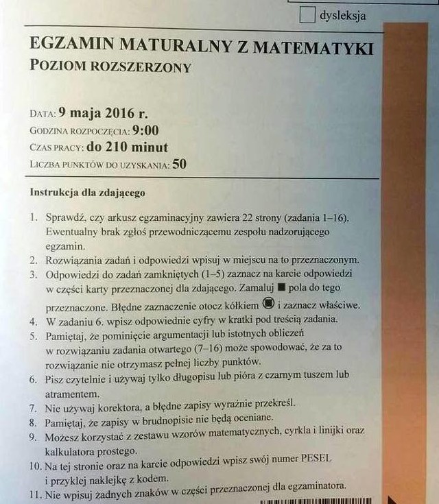 Matura 2016 MATEMATYKA ROZSZERZONA  - co było (PYTANIA, ZADANIA, ARKUSZE, ODPOWIEDZI, ROZWIĄZANIA)