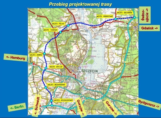 Projekt firmy Arcadis zakłada budowę 8 węzłów. W większości obejście prowadzi przez obszary chronione Natury 2000. Droga przebiega przez grunty nienośne, co podraża koszty budowy