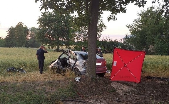 Śmierć na miejscu wypadku poniósł 29-letni pasażer. Kierujący z poważnymi obrażeniami ciała został przetransportowany do szpitala w Gnieźnie