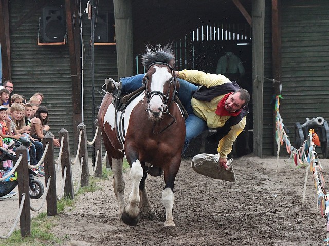 Mega Park w Rudniku atrakcją turystyczną GrudziądzLucky Luke w pokazie zręczności na koniu