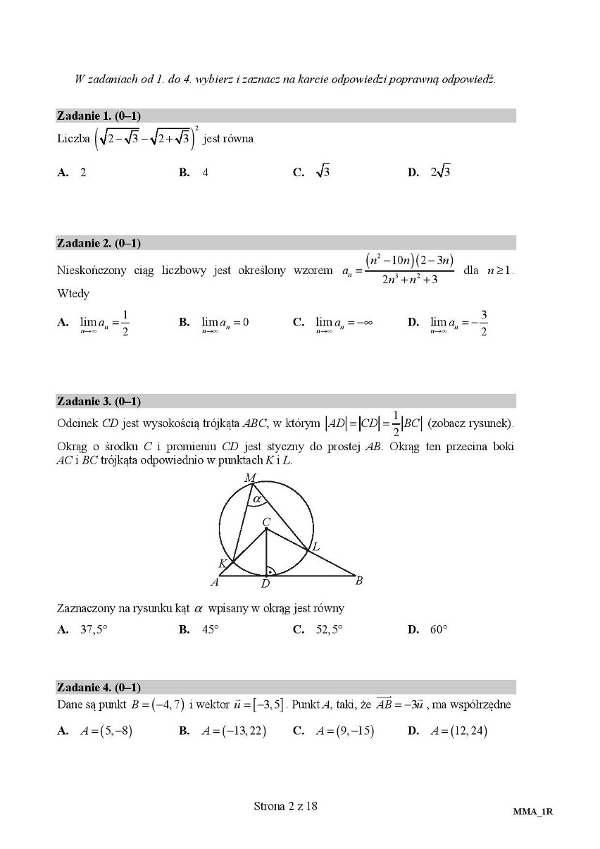 MATURA 2018 MATEMATYKA ROZSZERZONA. W środę, 9 maja...