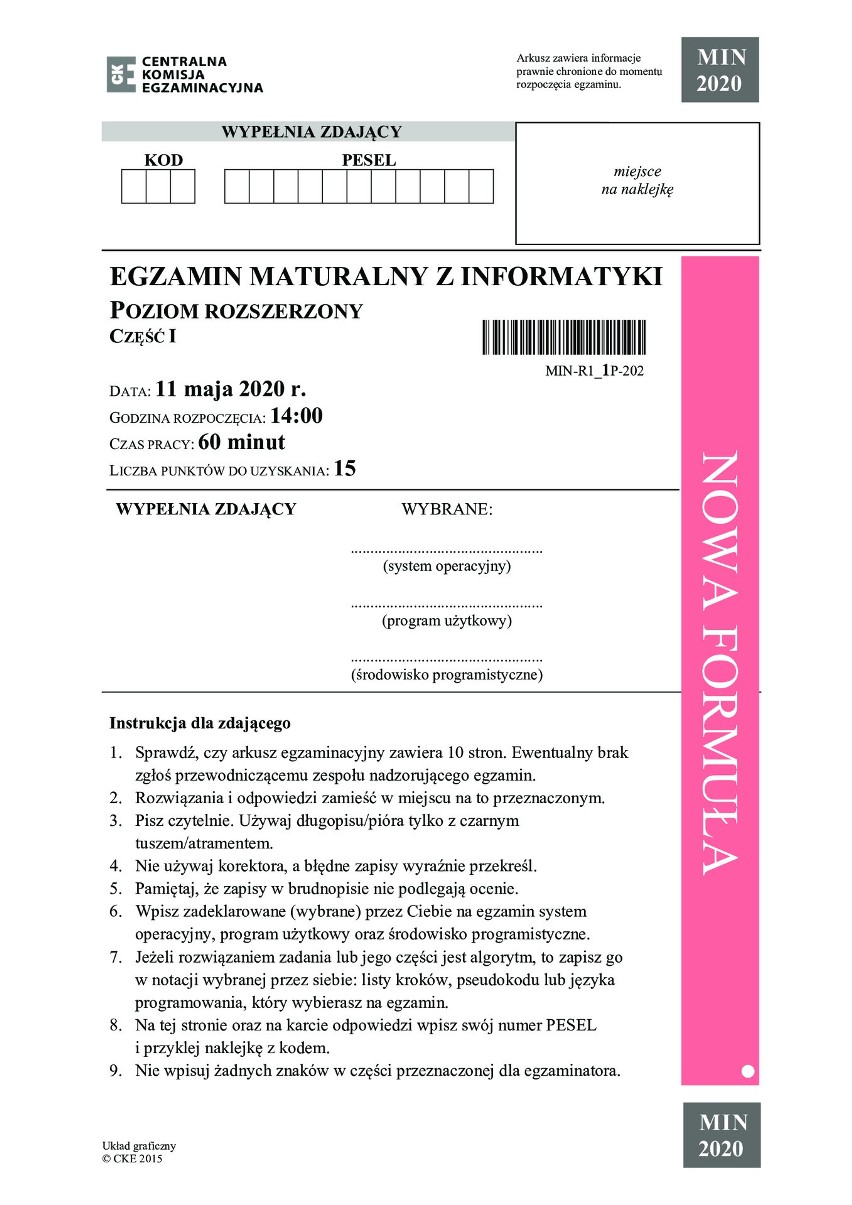 Matura z informatyki na poziomie rozszerzonym - arkusze z...