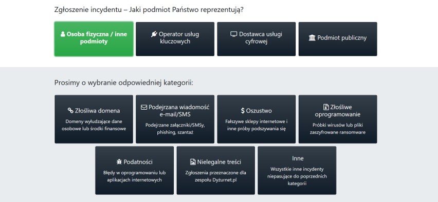 Zgłaszanie incydentu na stronie CERT jest proste i szybkie.