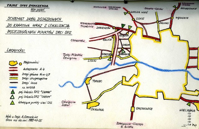 Schemat dróg dojazdowych do Krakowa wraz z rozmieszczeniem SPZ