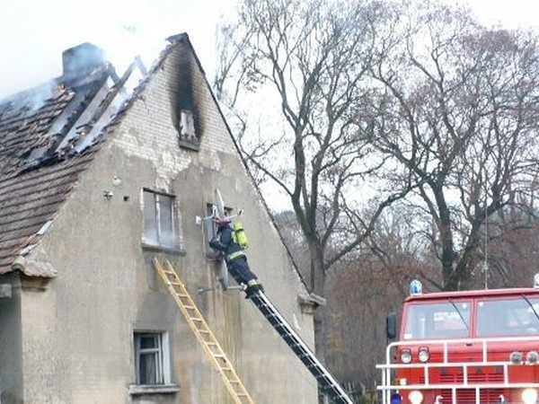 Pożar budynku w Bledzewie gasiło kilka zastępów strażaków.