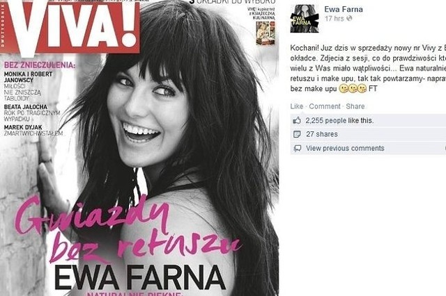 Ewa Farna na okładce "Vivy!" (fot. screen z Facebook.com)