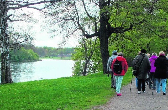 Spacer brzegiem Stawów Stefańskiego jest przyjemny nawet w chłodny wiosenny dzień.