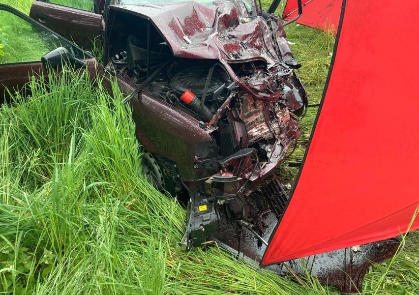 Śmiertelny wypadek na trasie Zapałów - Wólka Zapałowska. Na miejscu zginął 21-letni kierowca audi z Jarosławia [ZDJĘCIA]