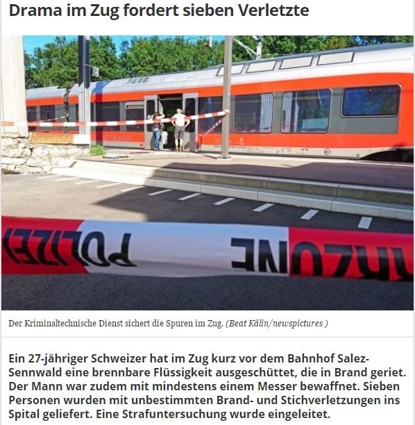 Szwajcarskie serwisy o ataku nożownika w pociągu