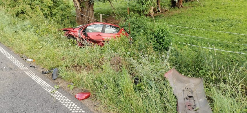 Poważny wypadek w miejscowości Sosnówka pod Grudziądzem. Samochody wypadły z drogi. Trzy osoby ranne [zdjęcia]