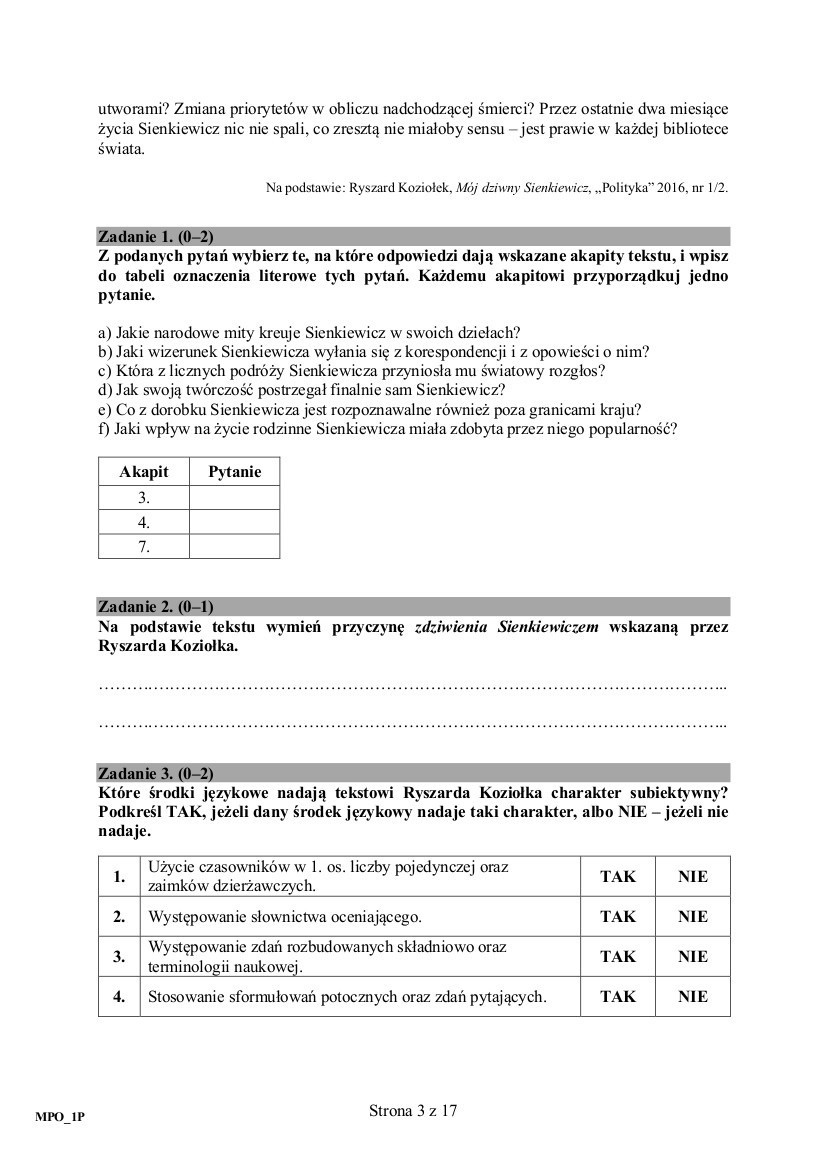 MATURA 2017 JĘZYK POLSKI POZIOM PODSTAWOWY - ARKUSZE CKE +...