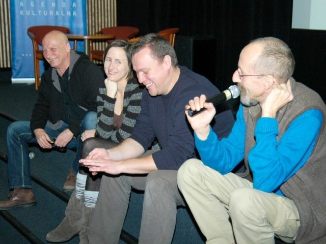 Twórcy "Panoptikonu", od lewej: Paweł Tchórzelski (aktor), Dorota Schreiber (producentka), Jacek Banach (operator) i Marcin Gładych (reżyser)