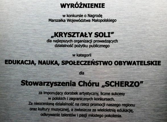 Nowy Sącz. Chór Sherzo z I LO im Jana Długosza otrzymał nagrodę „Kryształy soli”