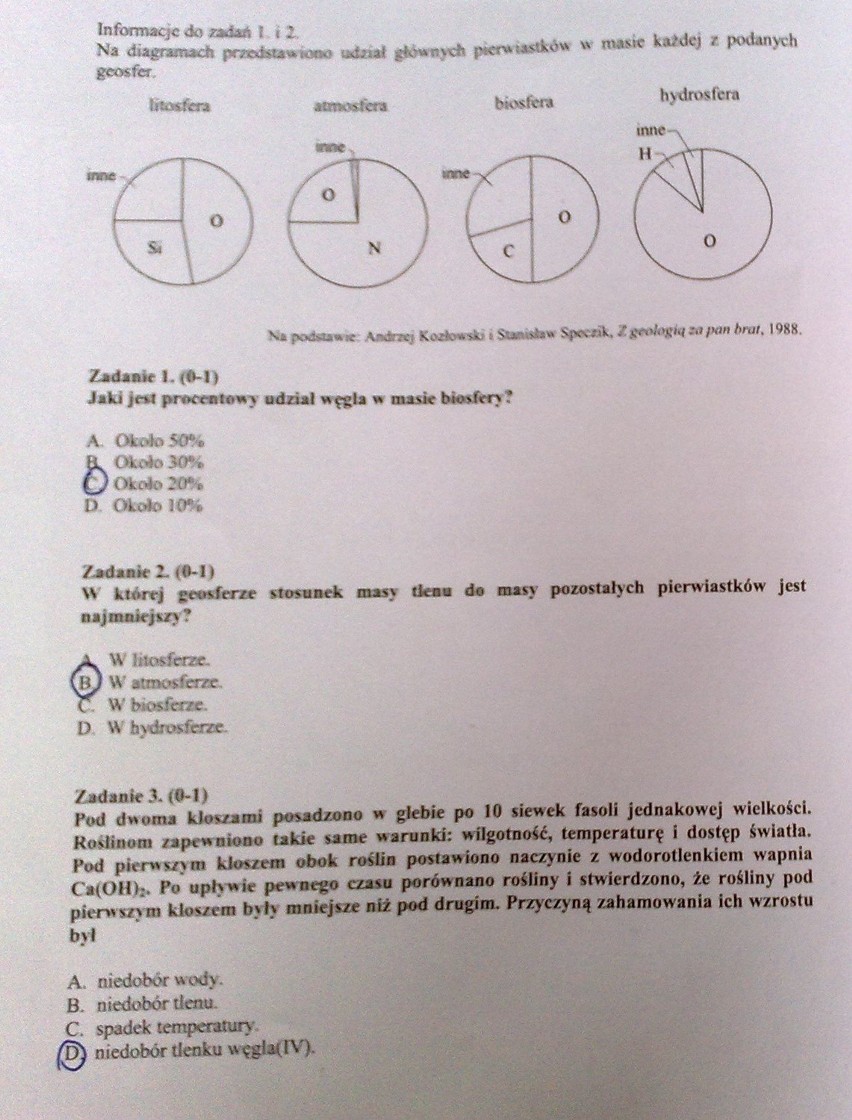 Egzamin gimnazjalny 2010. Testy matematyczno-przyrodnicze - odpowiedzi (arkusze)