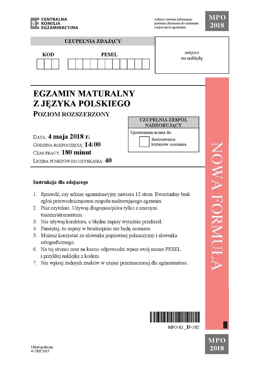 Matura 2018 polski rozszerzony ARKUSZE CKE, PYTANIA, ODPOWIEDZI MATURA ROZSZERZONA POLSKI 04.05.2018