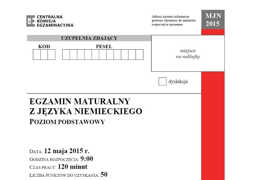 Matura 2015. Język niemiecki, poziom podstawowy ARKUSZE,...