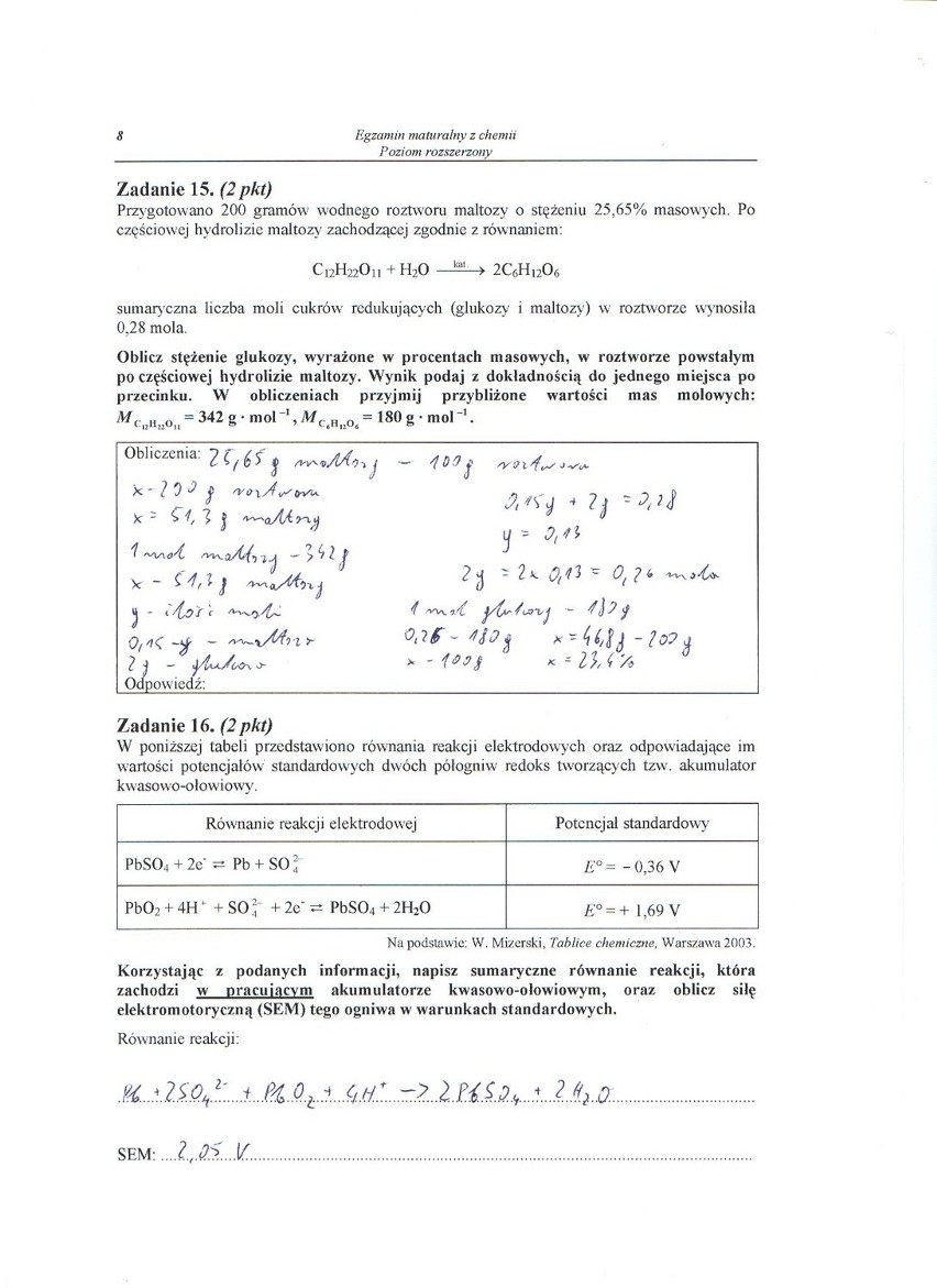 MATURA 2013. Chemia - poziom rozszerzony [ARKUSZE, ODPOWIEDZI, KLUCZ CKE]