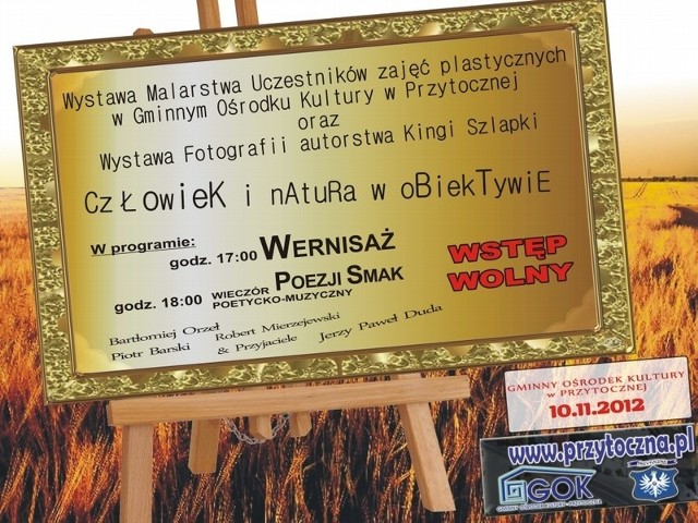 W sobotę w ośrodku kultury w Przytocznej odbędzie się wernisaż wystawy fotograficznej oraz występ poetycko-muzyczny.