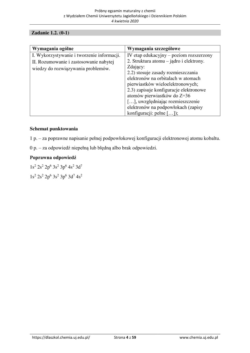 Próbna matura z chemii UJ [KLUCZ ODPOWIEDZI]