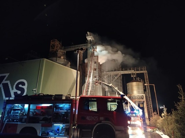 Przy gaszeniu ognia w silosie udział brało kilkudziesięciu strażaków.