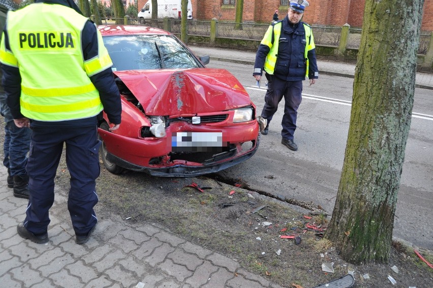 Samochód uderzył w drzewo. Nikt na szczęście nie ucierpiał.