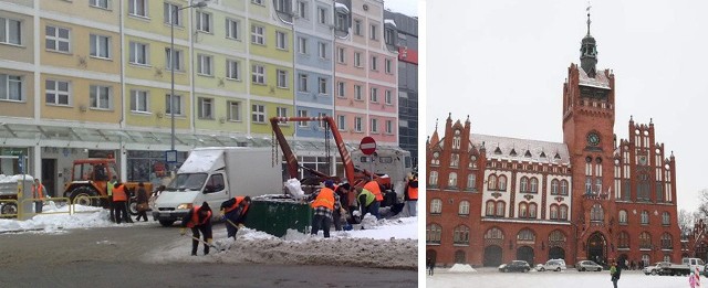 Drogowcy "relokują" śnieg w inne rejony Słupska.