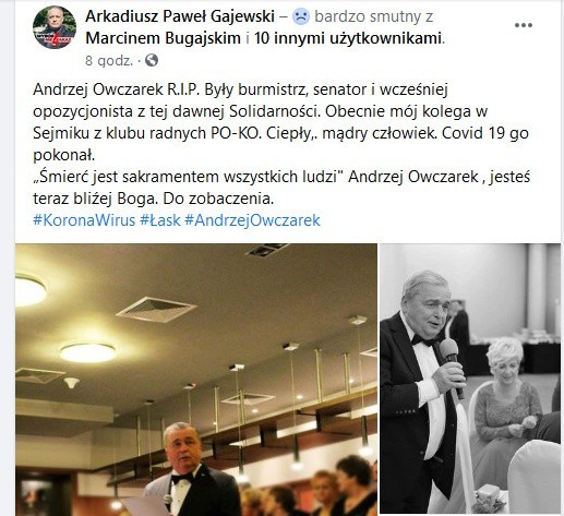 Nie żyje Andrzej Owczarek, radny sejmiku i były senator Platformy Obywatelskiej. Był zakażony koronawirusem