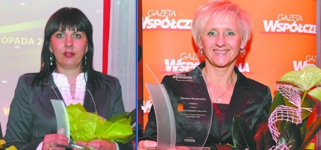 Nasze laureatki ze statuetkami Podlaskiego Hipokratesa: Marzena Więckowska (po prawej) &#8211; zdobywczyni I miejsca w plebiscycie (1226 głosów) i Dorota Lewko-Ninkiewicz (III miejsce i 1206 głosów)