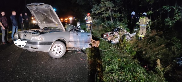 Po zderzeniu na drodze w miejscowości Zachmiel w gminie Stromiec audi rozpadło się na dwie części. Kierowca samochodu oddalił się z miejsca zdarzenia.