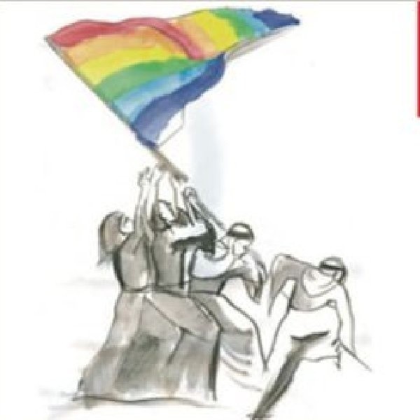 Polscy mnisi niosący gejowska flagę