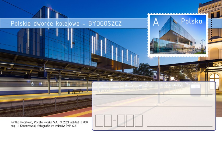Seria trzech pocztówek z polskimi dworcami kolejowymi. Nz....
