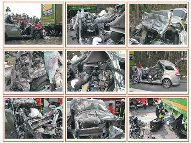 Oto skutki wypadku na niemieckiej autostradzie, w której zginęli prezes i dwaj członkowie zarządu firmy Hydro-Vacuum w Wąbrzeźnie