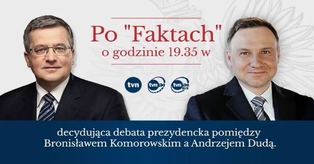 Debata Komorowski Duda - debata prezydencka dziś w TVN....