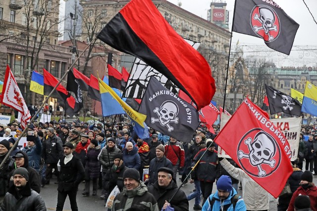 Demonstracja 10 grudnia 2017 w Kijowie. Protestujący domagali się uwolnienia Micheila Saakaszwilego i impeachmentu prezydenta Petro Poroszenki