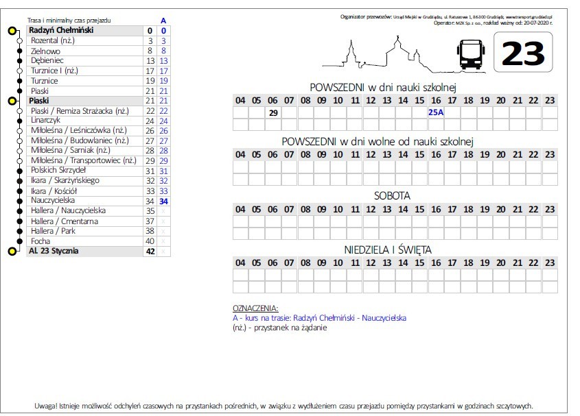 Rozkład jazdy Radzyń Chełmiński - Al. 23 Stycznia Grudziądz