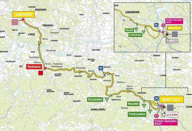 Tour de Pologne ETAP 4 Jaworzno - Nowy Sącz odbędzie się 5.8.2015 Zobacz mapkę