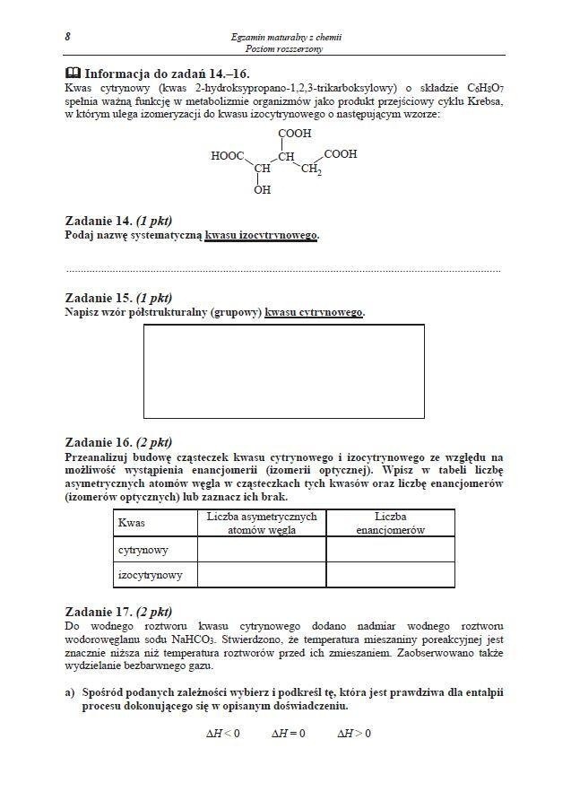 Matura 2014 chemia poziom rozszerzony. Co było? (ODPOWIEDZI, PYTANIA, ZADANIA, ARKUSZ CKE)