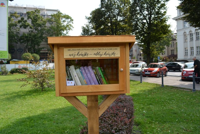 Plenerowa biblioteczka stoi na skwerze za UM w Gliwicach