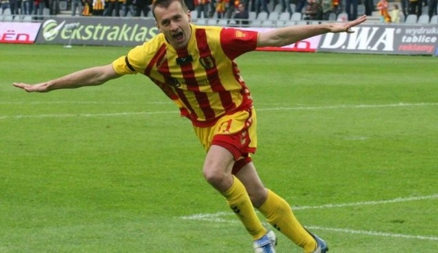 Tak Maciej Tataj cieszył się z  drugiego gola w meczu z Ruchem Chorzów.