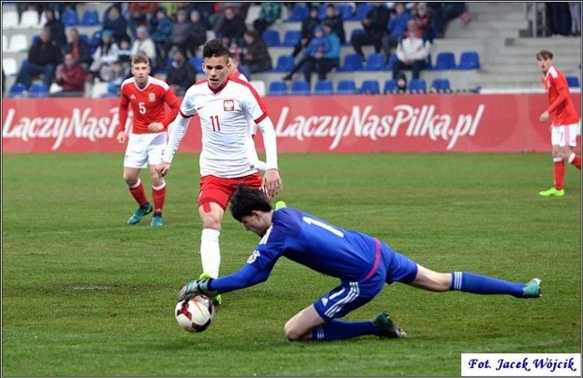 Filip Marchwiński w towarzyskim meczu reprezentacji Polski (do lat 15) z Walią.