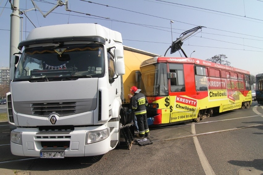 Wrocław: Wypadek tramwaju na Legnickiej. Zderzył się z tirem [NOWE ZDJĘCIA]