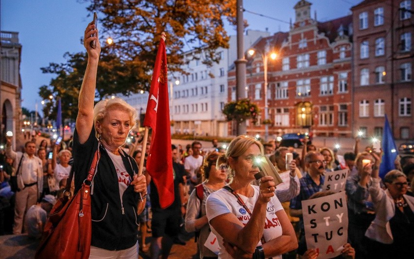 Protest przed sądem okręgowym w Gdańsku 25.07.2018.  „Wolne sądy, wolne wybory, wolna Polska”