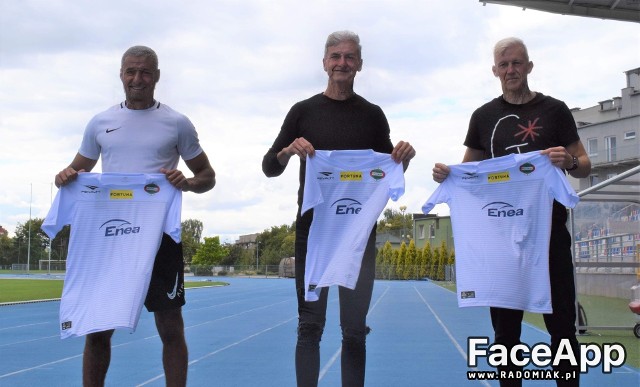 Nowi piłkarze Radomiaka: Chams Faraji (z lewej), Kacper Pietrzyk i Dawid Abramowicz przedstawieni za pomocą aplikacji "Face App".