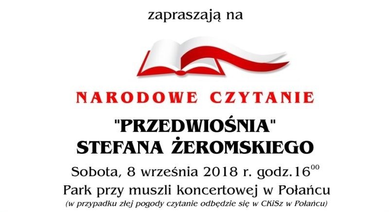 Narodowe Czytanie 2018 w Połańcu już 8 września. Zobacz szczegóły wydarzenia