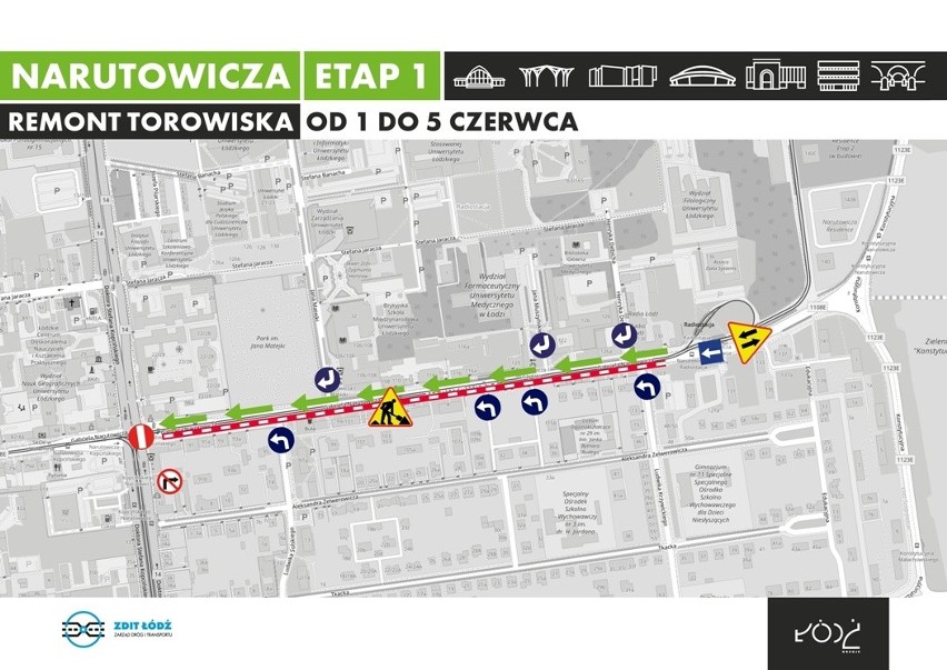 Od 1 czerwca zacznie się przebudowa torów tramwajowych i nawierzchni jezdni na Narutowicza od Kopcińskiego do Konstytucyjnej
