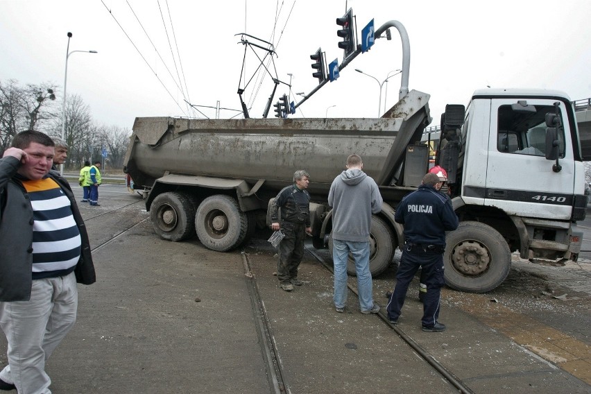 Wypadek przy AOW. Ciężarówka zderzyła się z tramwajem linii...