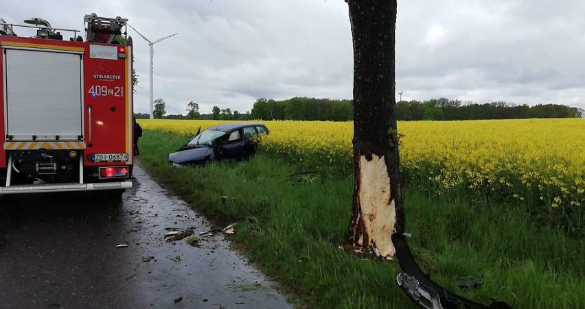 Wypadek koło Karlina. Auto uderzyło w drzewo [zdjęcia]