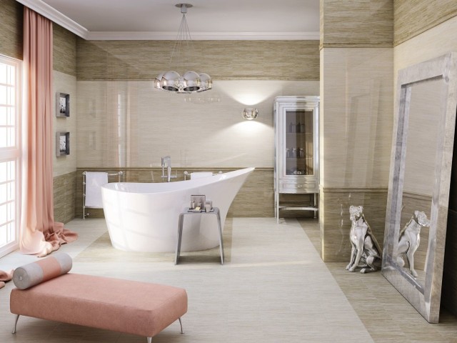 Łazienka w eleganckim styluTrawertyn stanowi piękne tło dla nowoczesnego designu.